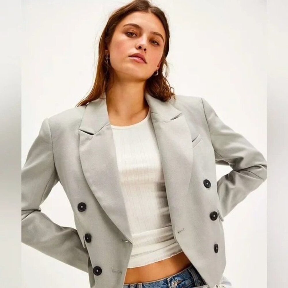 New Free People Betty Double-Breast Crop Blazer S Lined Houndstooth RFF10661